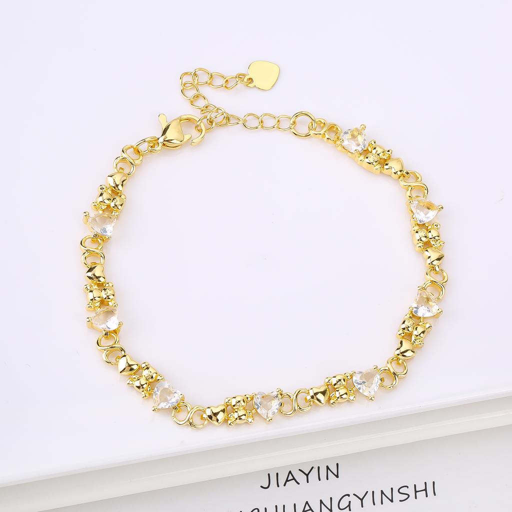 Gold-plated Heart Shape Crystal Cute Animal Bear Adjustable Bracelet Luxury for Women Girls New Fashion Party Jewelry Fine Gift