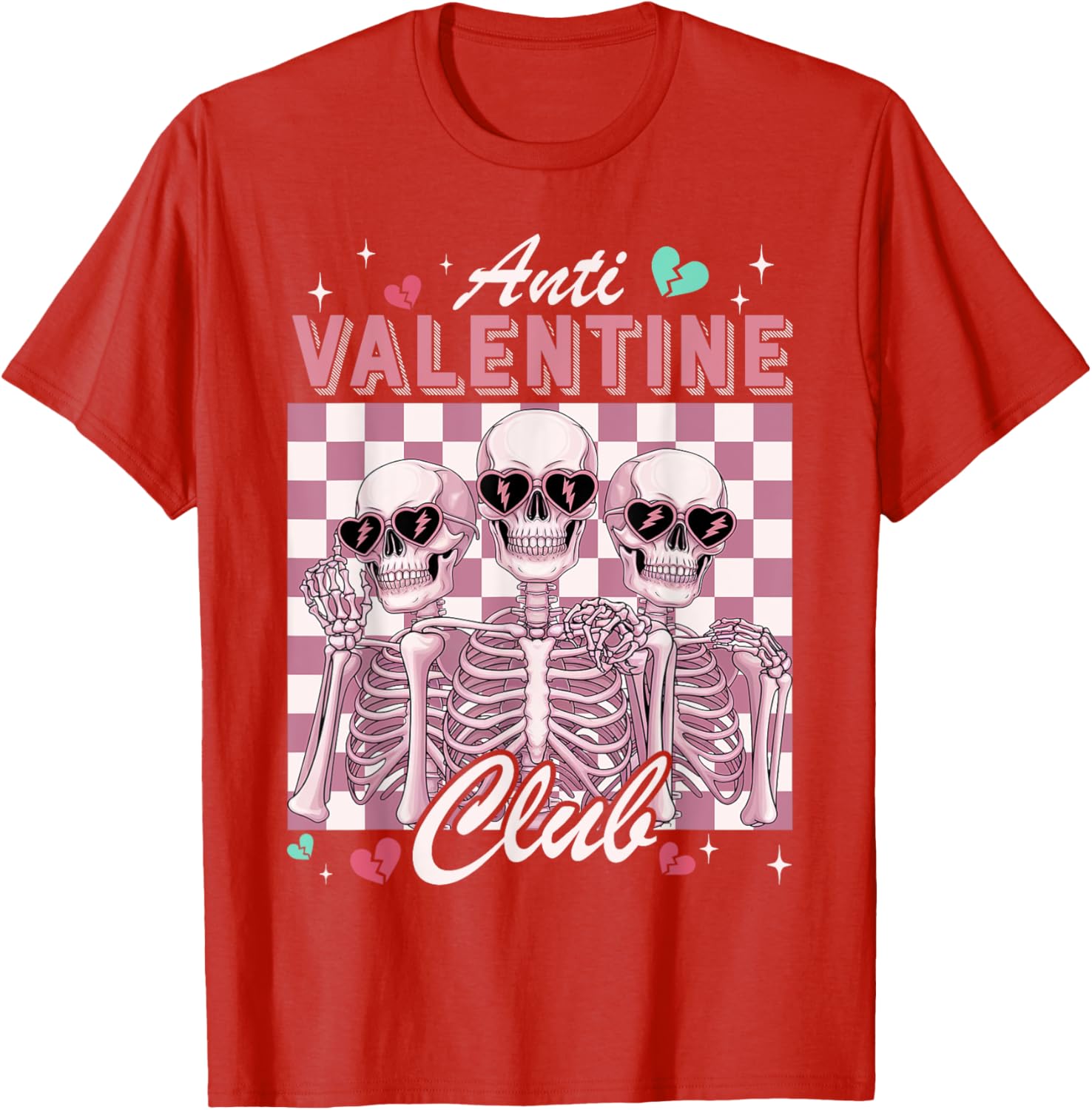 Anti Valentine Club Skeletons Graphic Tee Funny Single Day Casual Crewneck T-Shirt for Men Women S