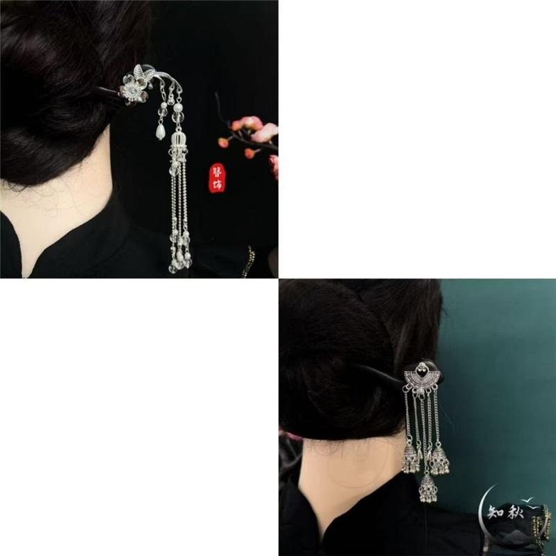 18cm Long Tassel Copper Coin Retro Hairpin Chinese Style Elegant Hair Stick Match Cheongsam Horse Face Skirt Women Ancient Style Hair Jewelry
