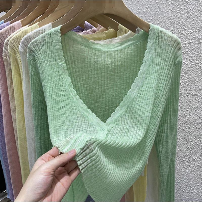 Knitted Cardigan Women's Summer Thin, Short Top, Air-conditioned Shirt, Shawl, Ice Silk Long-sleeved Sunscreen Jacket