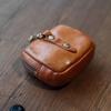 PU Leather Dual Coffee Brown Solid Coin Purse Unisex Compact Multi- Mini Card Earphone Storage Pouch