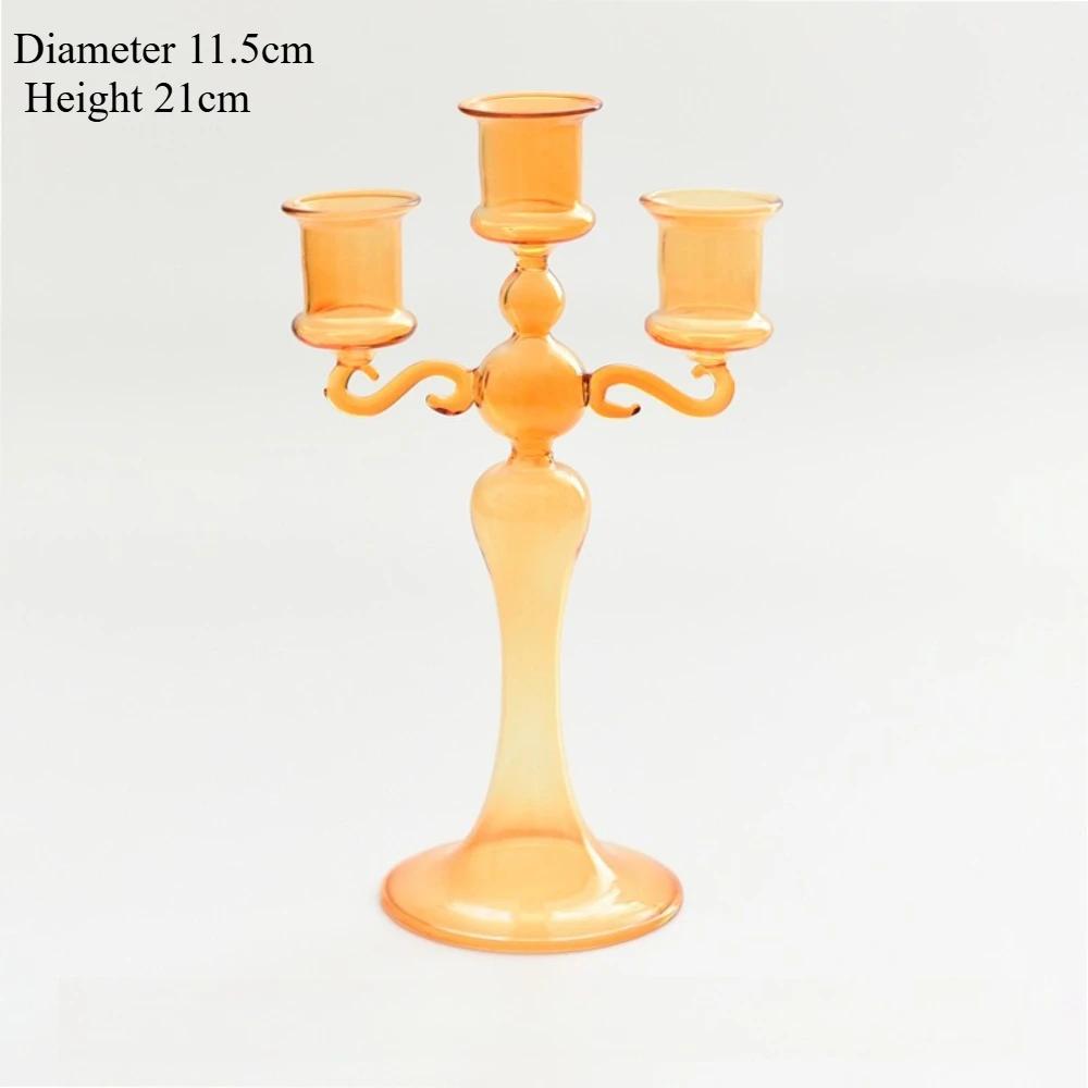 3 Heads Retro Transparent Candlesticks Taper Candle Holders Creative Romantic Table Centerpieces Wedding Party Decoration