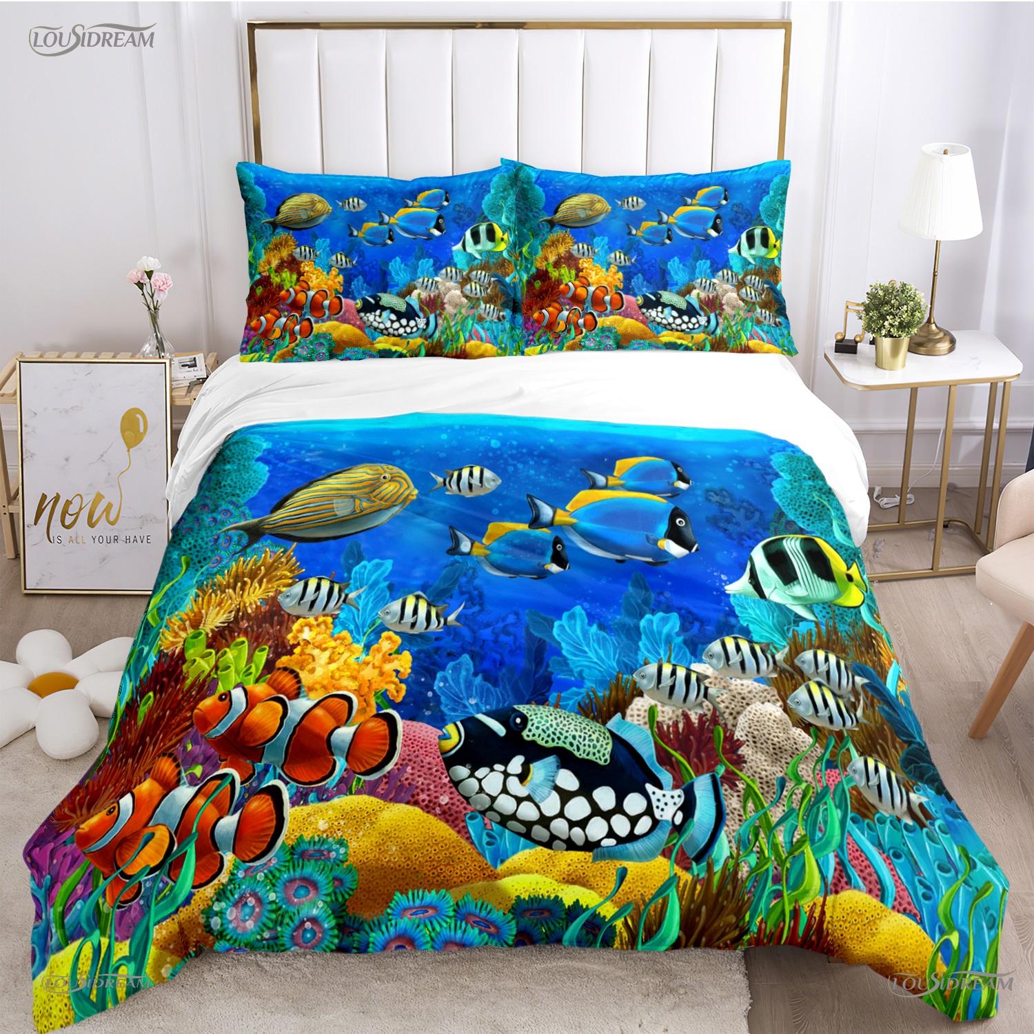 

3D Ocean World dolphin whale Fish Duvet Cover Comforter Beding set Soft Quilt Cover and Pillowcase for Single/Double/Queen/King EU Twin 135x200cm