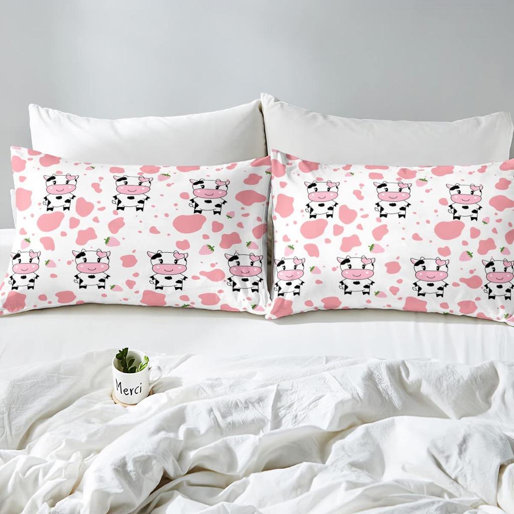 Pink Cow Pattern Bed Hat Three-Piece Digital Printing Bedding Bed Hat Three-Piece Set Children And Adults