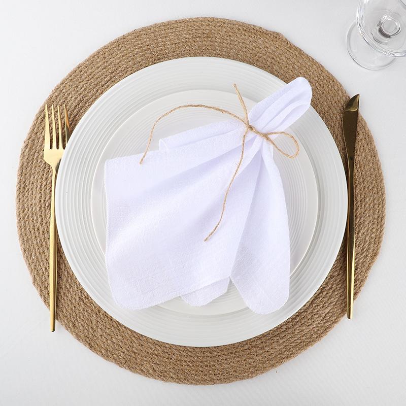 4PCS Pure Cotton Napkins Ins Style French Lock Edge Napkins Party Western Table Towels Decoration Fabric (Without Hemp Rope)