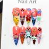 10Pcs Long Stiletto Colorful Flowers Rhinestone Summer Fresh Fake Nails for Spice Girl Sweet Cool  Summer Wearable Acrylic Nails
