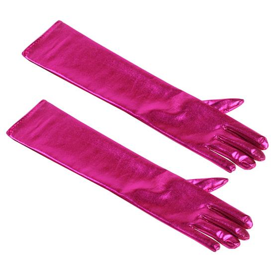 Cosplay Party Stage Performance Women Full Finger Shine Faux Leather Long Gloves