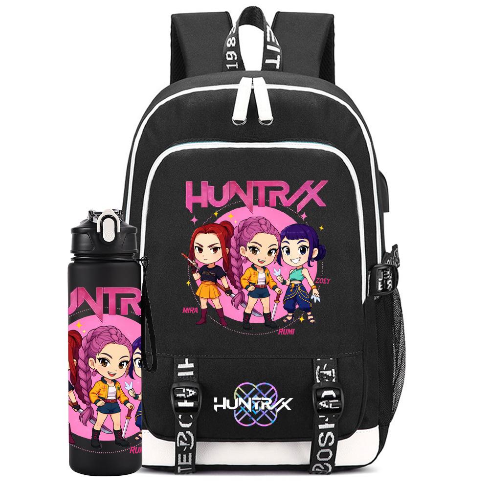 2 st/set K-pop Ryggsäck Stor Kapacitet Bokväska Med 750 ml Vattenflaska Laptop Elev Pojke Flicka Skolväska Vattentät Resväska Barnpresent Mochila