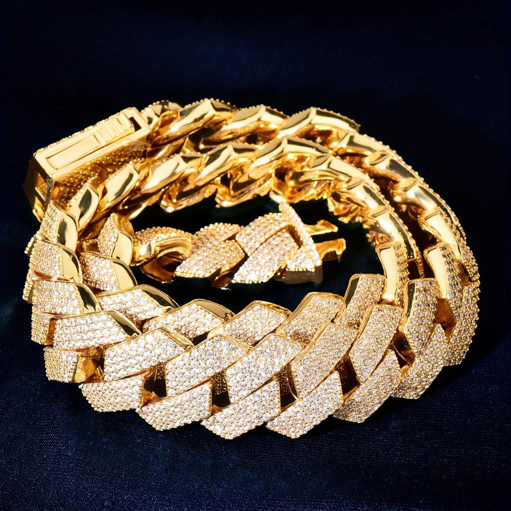 Iced Out CZ Stone Men jewelry Hip Hop Micro Pave Cuban Link Chain High Quality Heavy Chunky Necklace 2 Rows Cubic Zirconia