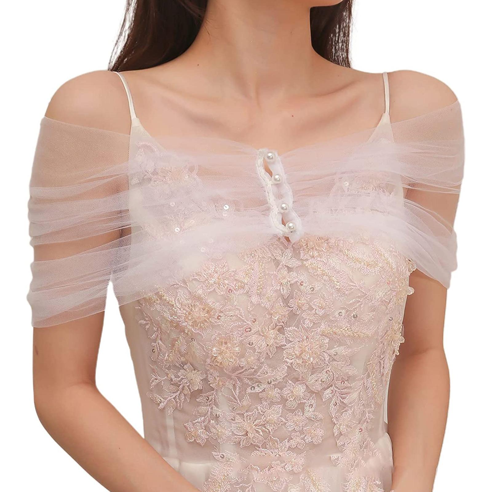 Wedding Stole Women Tulle Stole Tulle Wedding Shawl For Bride Bridal Stole Wrap Off Shoulder Shawl Sheer Bridal Shawl M белый