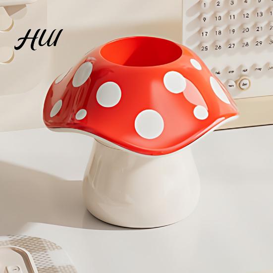 Durable Resin Pencil Holder Cute Mushroom Pen Holder, Desktop Organizer with Non-Slip Thick Stable Base, Non-toxic Desk Accessory for Modern