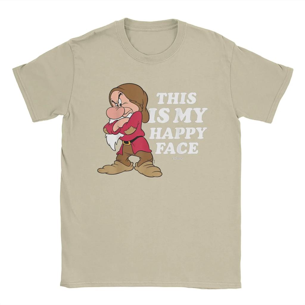 Princess Snow White Grumpy Happy Face T Shirts Cartoon Casual Tee Short Sleeve Round Collar T-Shirts Cotton Unique Tops Unisex