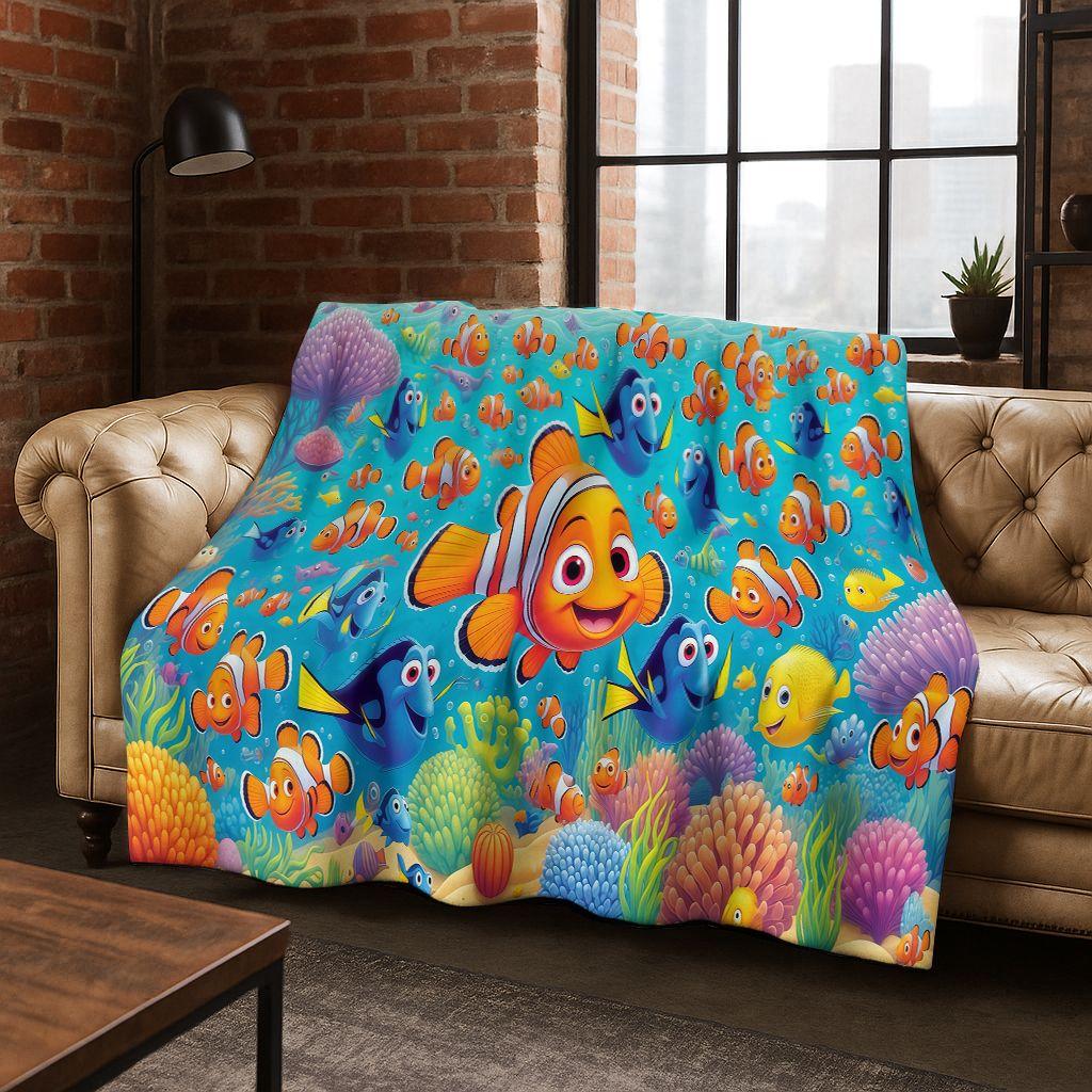 HD Cartoon Finding Nemo Underwater World Flannel Blanket,Warm and Cozy Soft Throw Blanket for Home Bedroom Bed Sofa Picnic Cover