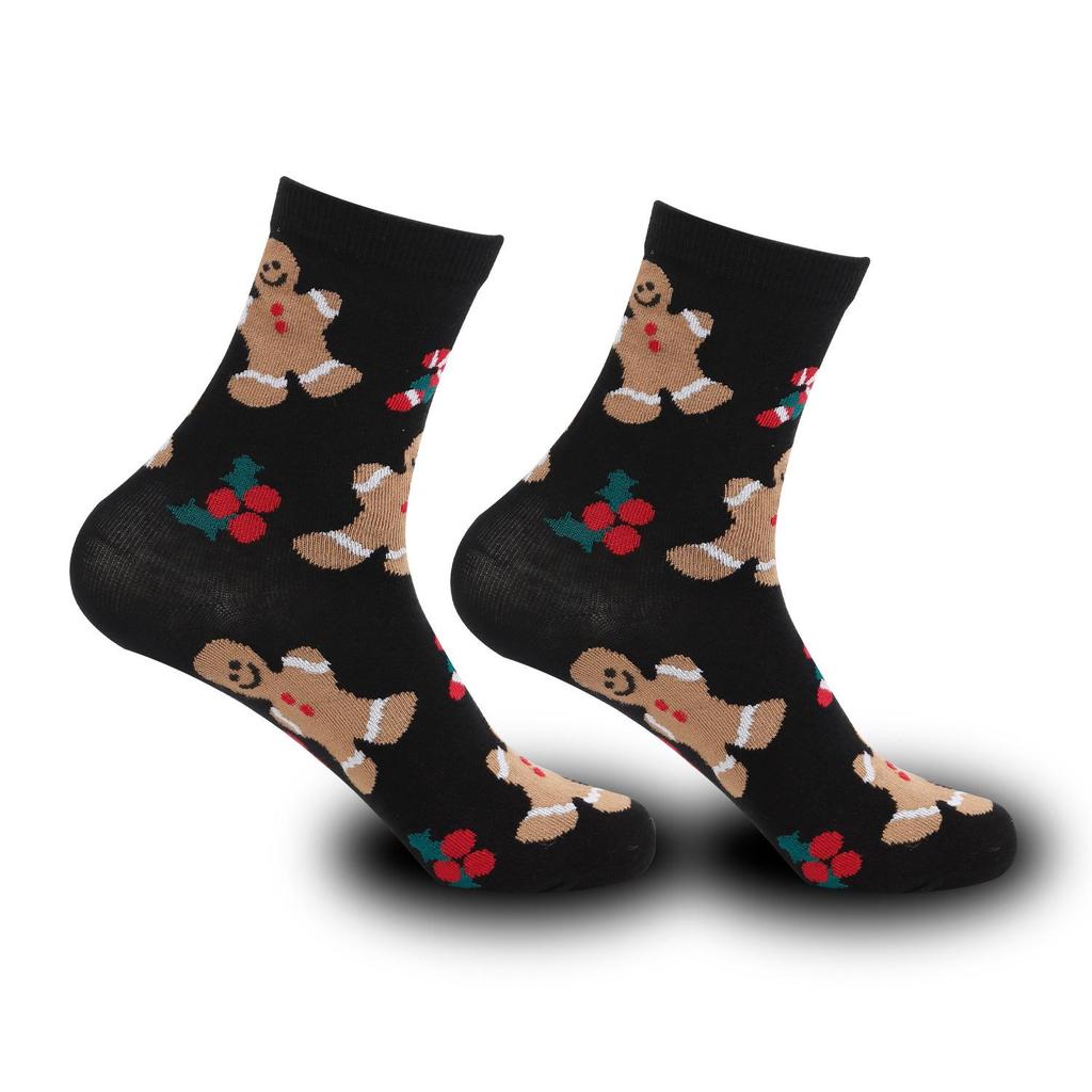 Festive Cotton Mid-Calf Women's Socks: Santa, Reindeer, Snowman Cartoon Design