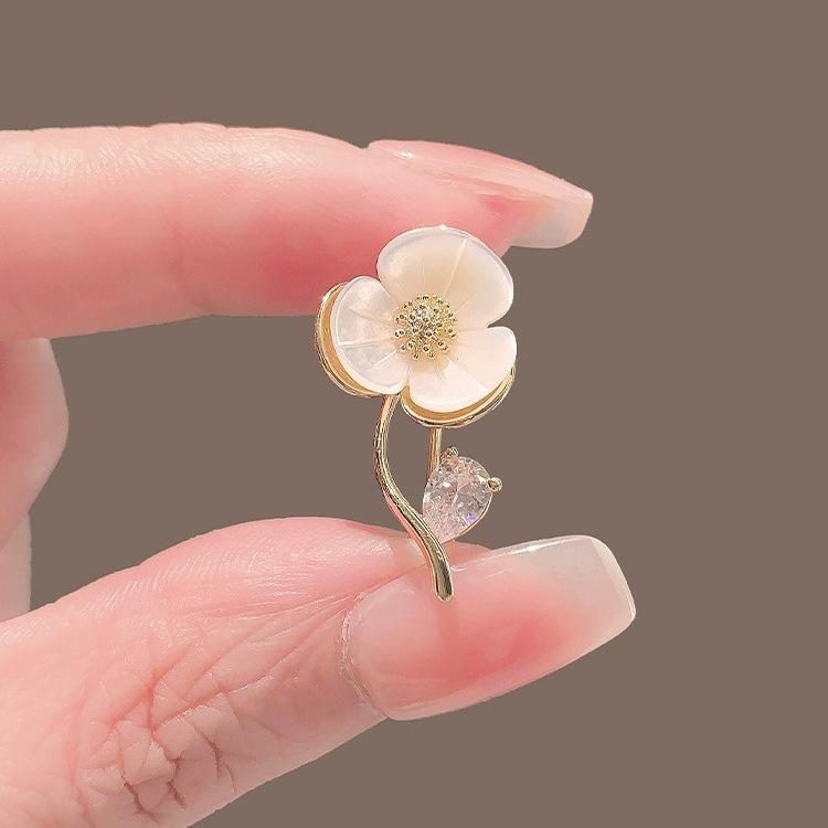 Skal Liten Kamelia Enkel, Liten Och Utsökt Blomma Palats Cheongsam Tillbehör Brosch Broschnål Anti-Ljus Spänne Kvinna