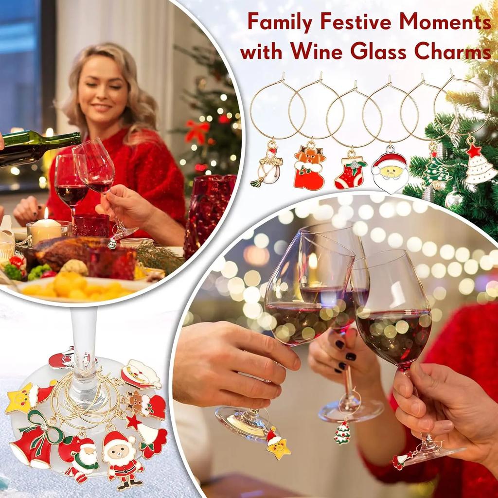 Christmas Wine Glass Charms Wine Drinker Gifts Charms for Stem Glasses Drink Markers for Party Favors Holiday Decorations