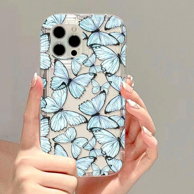 Retro blue butterfly apple 15 mobile phone case iphone14promax transparent soft rubber 13/12/11 anti-drop XR