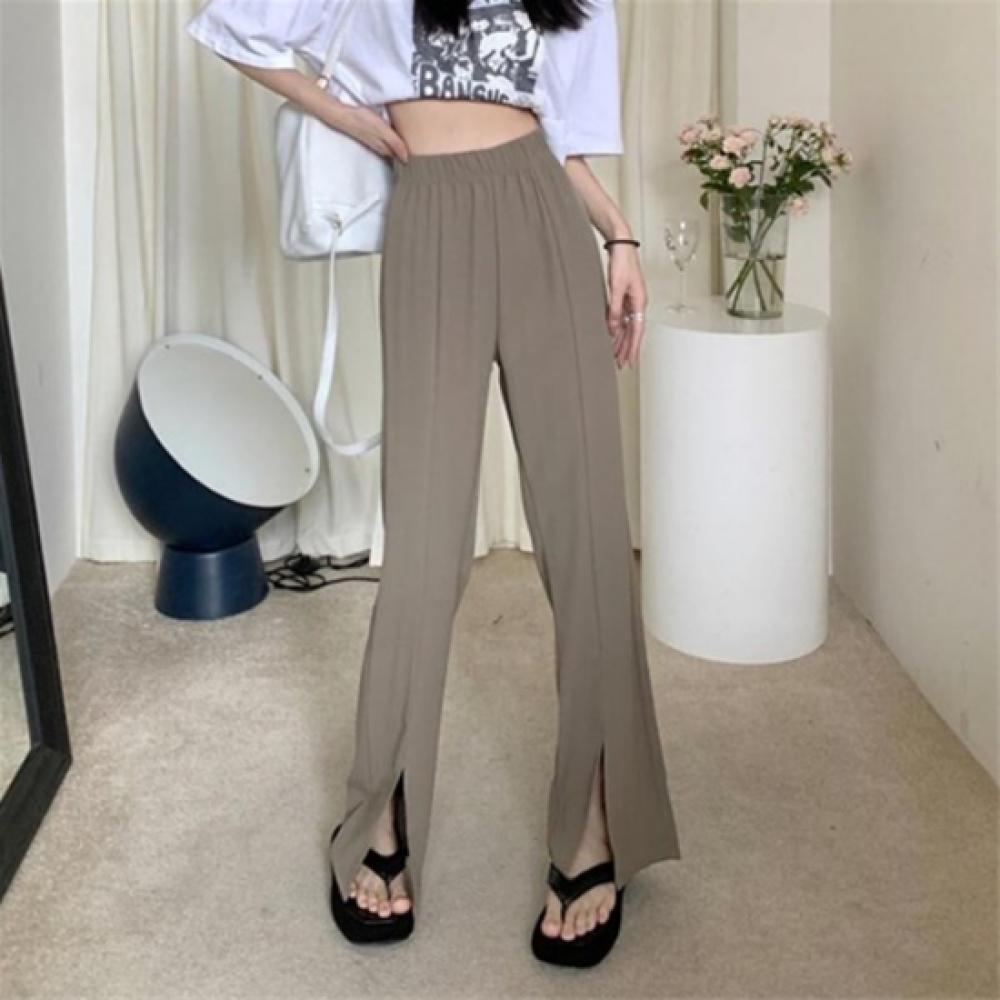 New ArrivalS Open Run Women S Slit Long pantS Solid Color elaStic