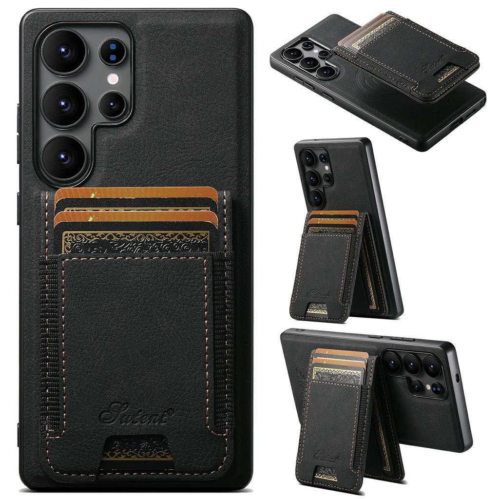 SUTENI H17 For Samsung Galaxy S25 Ultra Magnetic Case Card Slots Leather + TPU Kickstand Phone Cover