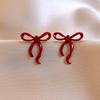 New Trend Irregular Bowknot Women's Stud Earrings Wine Red Enamel Hollow Knots Small Earrings Vintage Cute Ear Jewelry