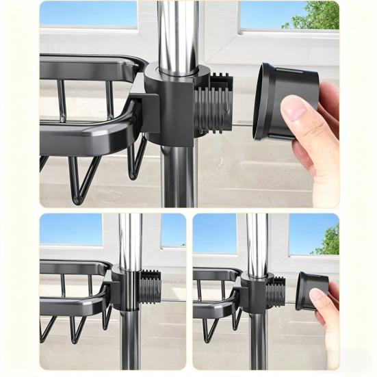 Sink Storage Rack with Hollow Design Basket 360° Rotatable Rustproof Kitchen Faucet Organizer for Sponges Brushes Cleaning Tools