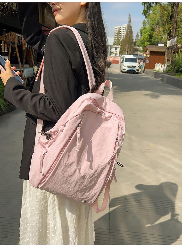 Japanese Style Unisex Backpack Simple Pure Color Travel Large Capacity Nylon Shoulder Bag for Middle and High School Students