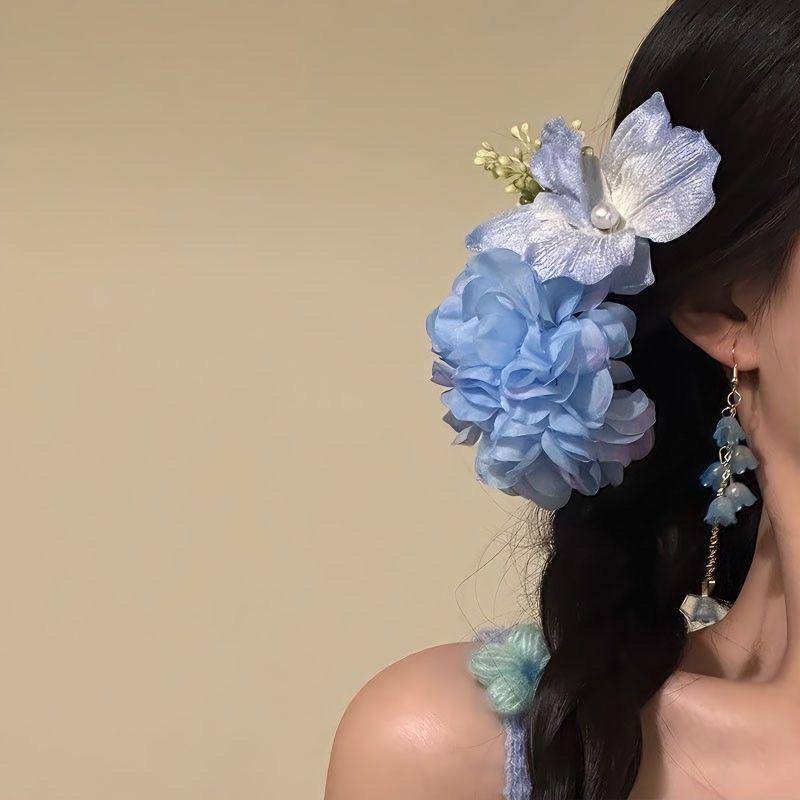 Summer Atmosphere Simulation Flower Hairpin Super Fairy Side Streamer Headdress Hair Accessories Seaside Photo Artifact
