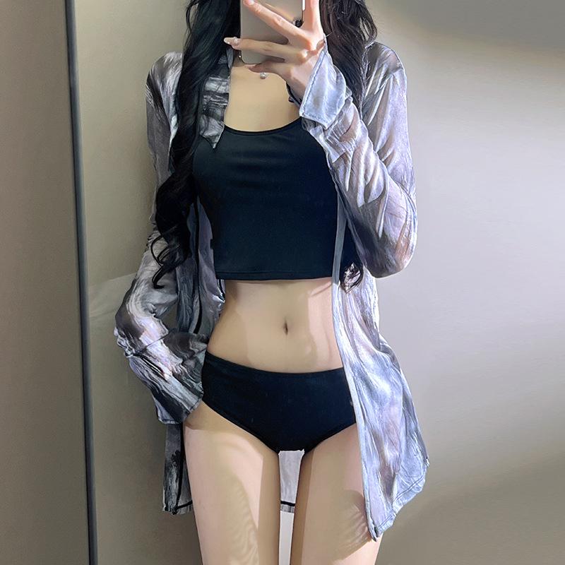 

Бикини из двух частей с длинным рукавом: Солнцезащитный, Моделирующий, Высококлассный Купальник для Горячих Источников и Отпусков L чёрный