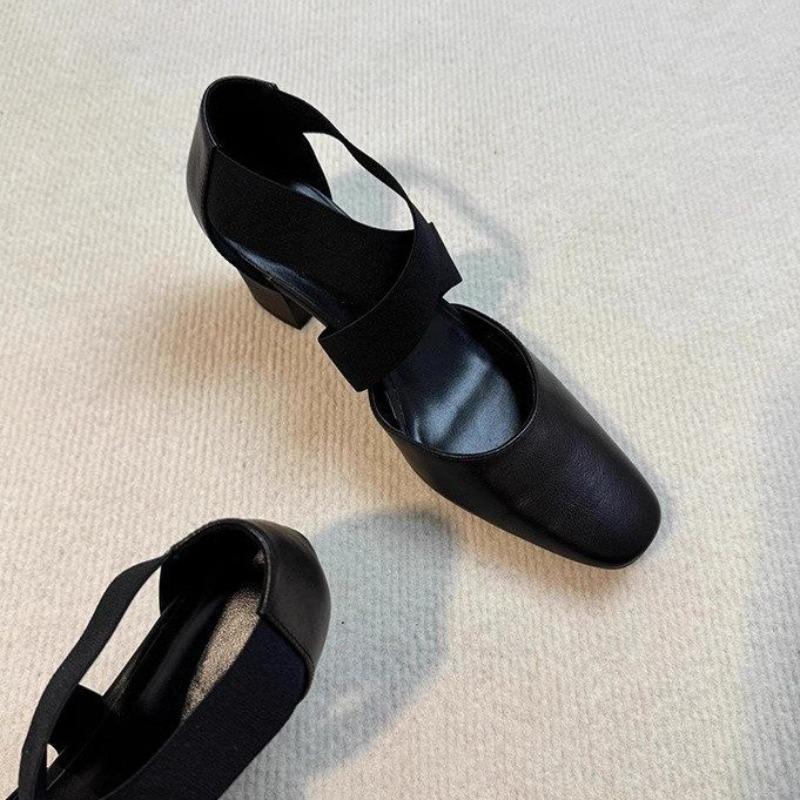

Большой размер Ретро Балетные туфли на высоком каблуке Женские Ранняя весна Массивный Перекрестный ремешок Полые Повседневные Сандалии Слипоны Удобный Полиуретан 42 чёрный