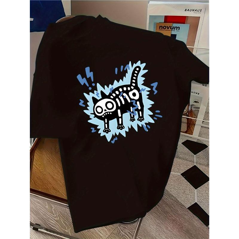 European sizes ' Cartoon Skull Graphic T-Shirt - Casual Streetwear Tee with & Design, Short Sleeve Round Neck Summer Top for, Trendy Outfits