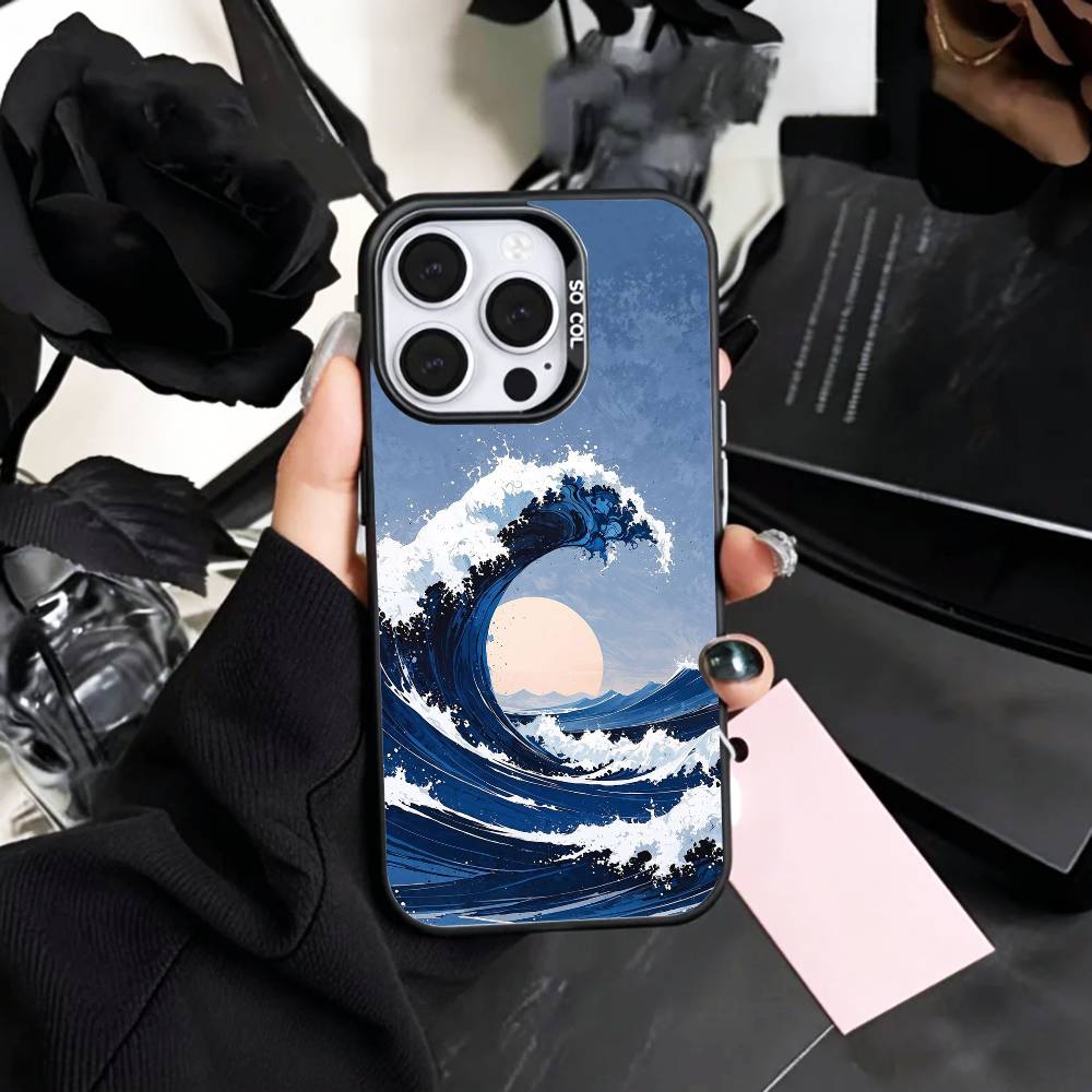 cool G-Great W-Wave Kanagawa Phone Case For iPhone17,16,15,14,13,12,11 Plus,Pro Max Colored Silver Plated Inside Cover
