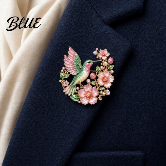 Metal Pin Brooch Pin Hummingbird Flower Design Lapel Enamel Glaze