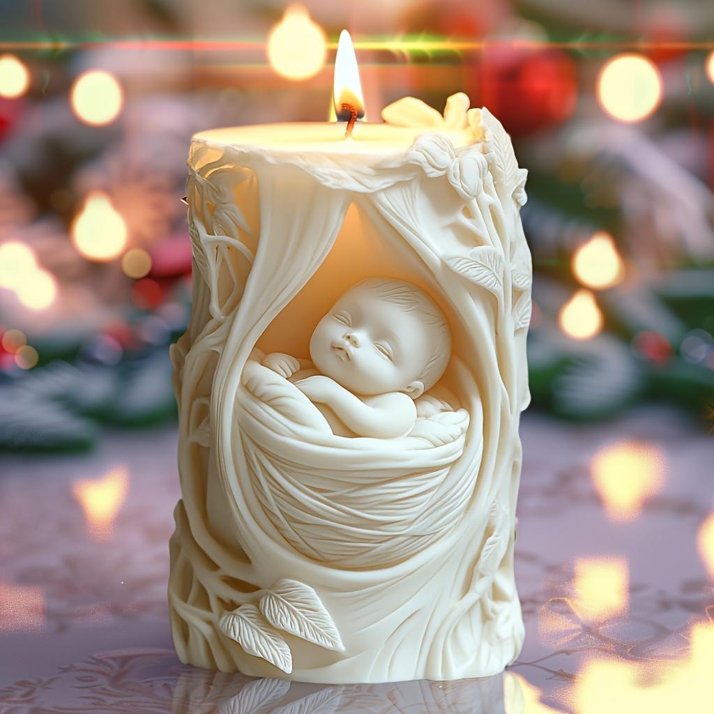 3D Uroczy Chłopiec w Kołysce Cylindrowa Świeca Forma Silikonowa Aniołek Chłopiec Dziewczynka Śpiący w Kołysce Forma na Świecę Anioł Żywica Gips Formy