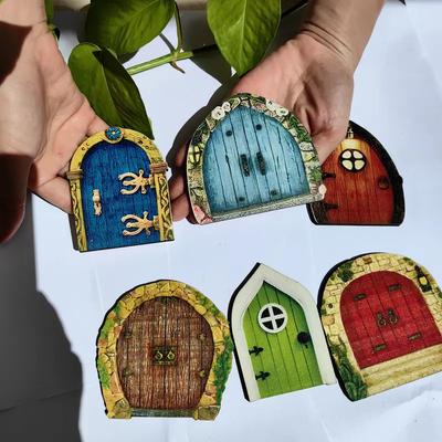 6PCS Wooden Fairy Door Window Gate DIY Fairy Garden House Decor Dwarf Elf Door Figurines Decorations Mini Ornaments Gifts