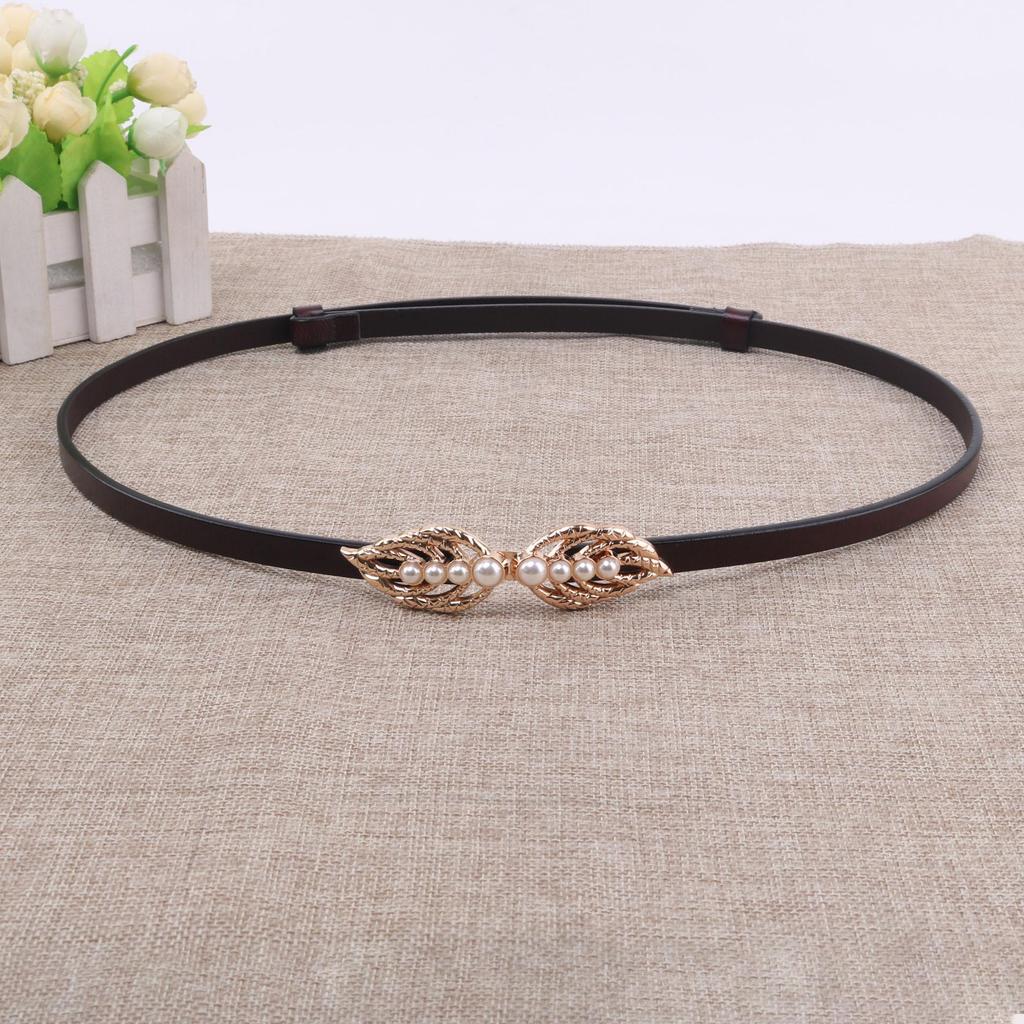 Versatile Women's Genuine Leather Belt - Korean Style, Pearl Double Buckle, Decorative Waist Chain for Skirts and Dresses