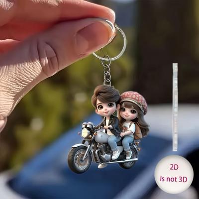 Sweet Couple Riding Motorcycle 2D Flat Acrylic Girl Student Schoolbag Pendant Car Rearview Mirror Backpack Pendant