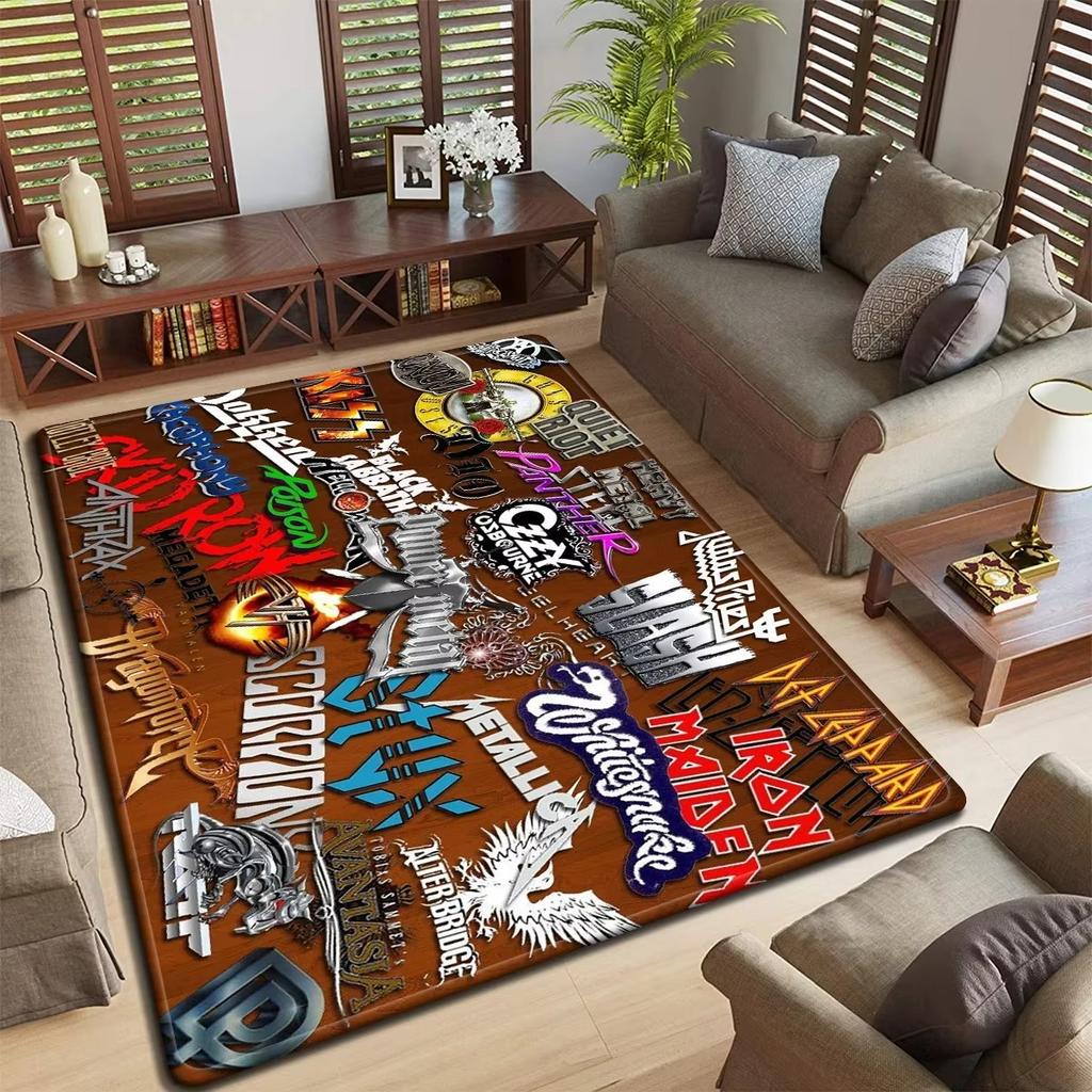 Rock Band Logo Design Floor Mat Anti-slip Rug for Bedroom Living Room Stylish Carpet for Music Lovers Durable Washable Doormat