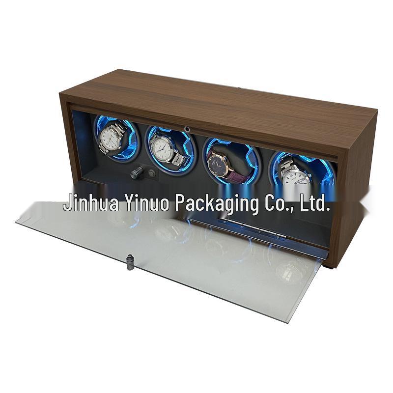 Black Walnut Glass Door Automatic 4-Watch Winder