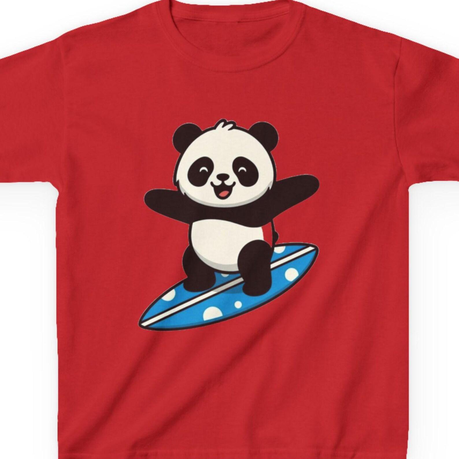 Surfing Panda Kids Tee | Cute Cartoon Panda on Blue Surfboard 120