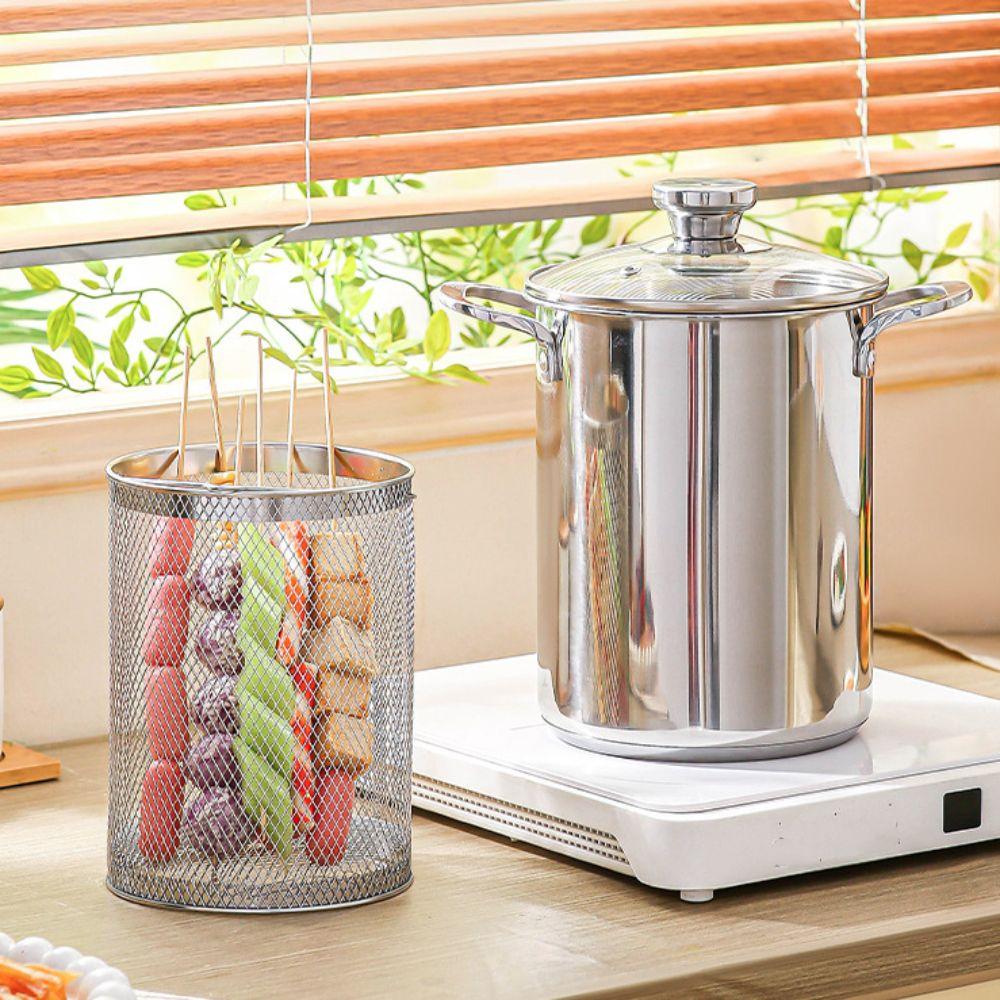 304 Stainless Steel Tempura Fryer Visible Lid Stew Pot Kitchen Cookware Oil Frying Pot  Dormitory