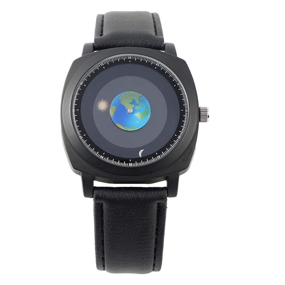 

Watches Men Minimalist Style Simple Quartz Wristwatches Waterproof Student Clock Unique Sun Moon Earth hands watches чорний