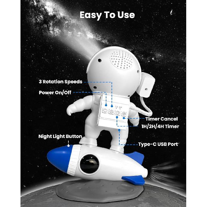HD Astronaut Planetarium Projector, Galaxy Projector for Bedroom, HD Replaceable 13 Film Discs & Adjustable Focus Lens, Rocket Night Light, Timed