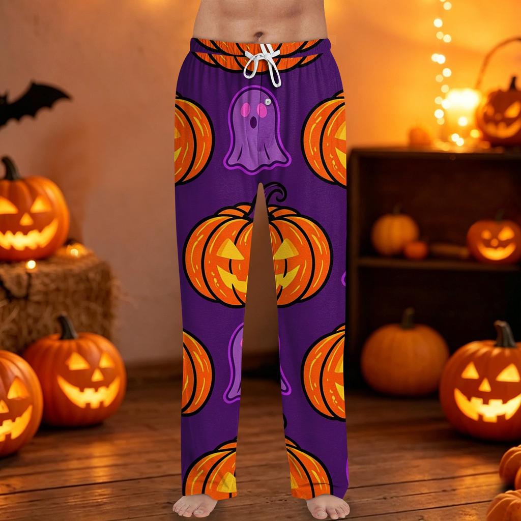 Herren Halloween Bedruckte Kordelzug-Hose - Bequeme Lässige Schlafhose mit Elastischem Bund, Weiche Leichte Loungewear für Zuhause, Urlaub, Party