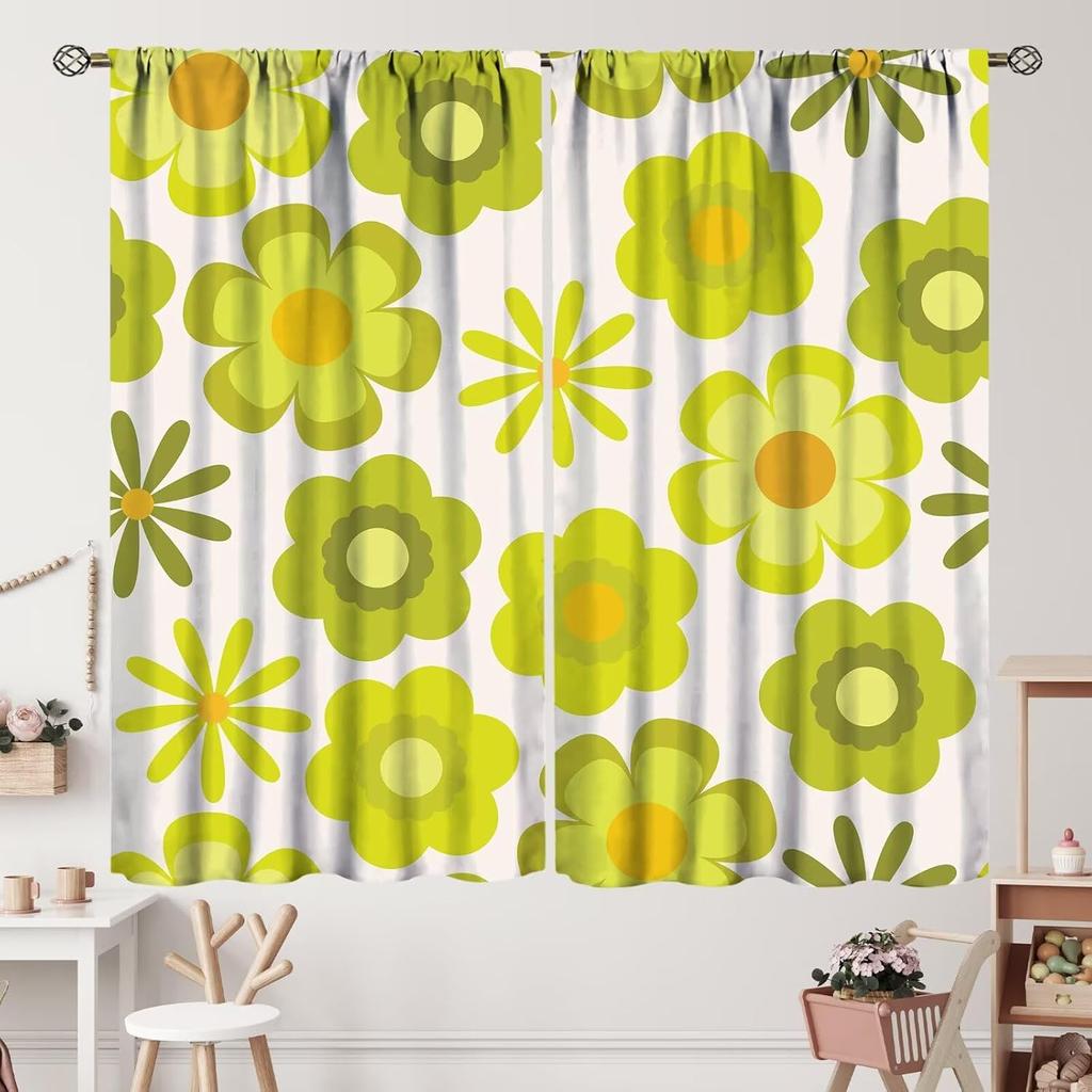 Geometrisch Groovy Patroon Gordijnen Vintage Jaren 70 Retro Jaren 60 Abstracte Kunst Esthetisch Gordijn met Stangzak voor Slaapkamer Woonkamer