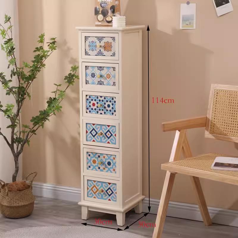 American Solid Wood Narrow Five-Drawer Sideboard and Bedside Cabinet