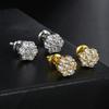 Ribbed Copper Zircon Flower Stud Earrings with Full Diamonds - High-End Hip Hop Style for Women