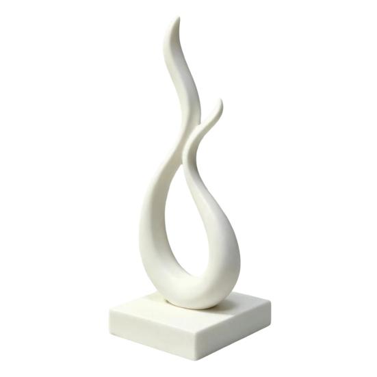 Modern Style Home Accessories Abstract Flame Sculpture, 3D Printed Minimalist Art Statue with Square Base, Stylish Entrance Hall Decor Elegant Curved