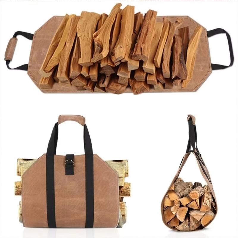 Spacious Outdoor Firewood Bag Waterproofed Oxfords Materials Reinforced Handle Easyly Clean Camping Gear