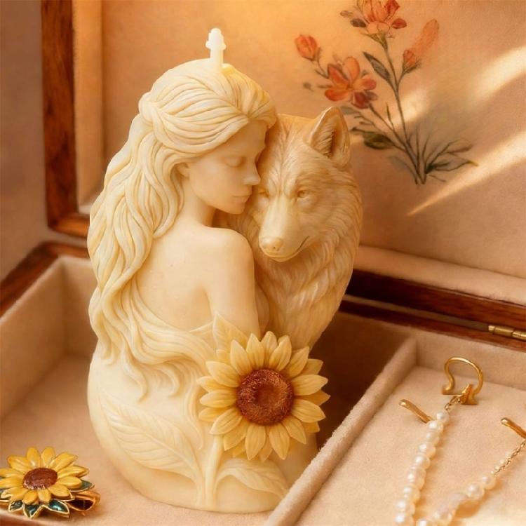 Wolf Girl Flower Silicone Candle Mold Easy Demolding Heat Resistant for Epoxy Resin Making Candle Soap Holiday Presents