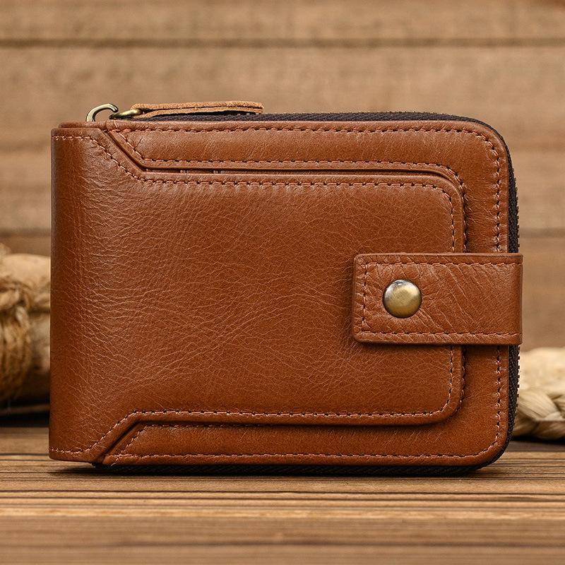 Leather Short Wallet Multi-Card Zipper Wallet For Men And Women Cowhide Wallet With Change Bag Wallet